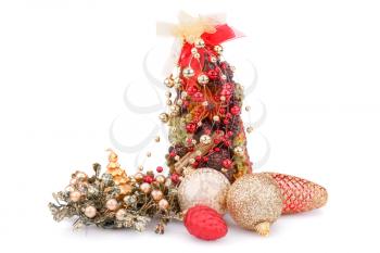 Christmas candles, balls and  decoration isolated on white background.