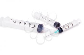 Medical syringes isolated on white background.