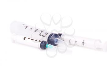 Medical syringes isolated on white background.