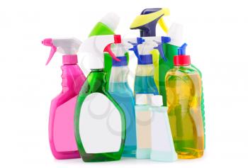 Chemical cleaning supplies isolated on white background.