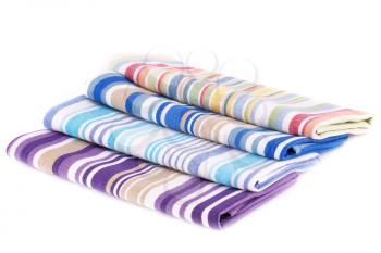 Colorful kitchen towels isolated on white background.