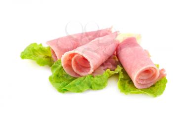 Bacon with lettuce isolated on white background.