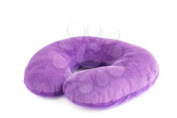 Pink neck pillow isolated on white background.