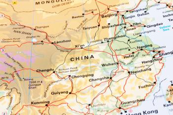 China physical map closeup picture.