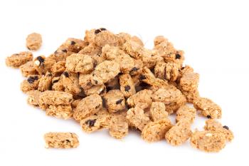 Heap of cereal breakfast granola isolated on white background.