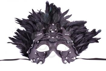 Carnival mask with feather isolated on white background.