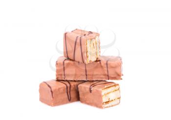 Chocolate biscuits isolated on white background.