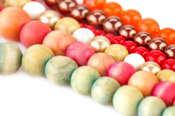 Necklaces with colorful beads closeup picture.