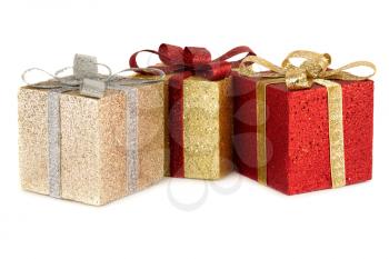 Christmas colorful gifts isolated on white background.
