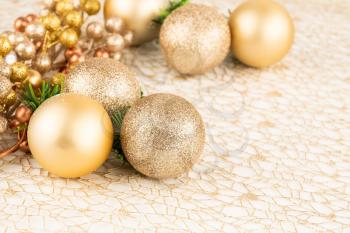 Christmas balls on the golden net.