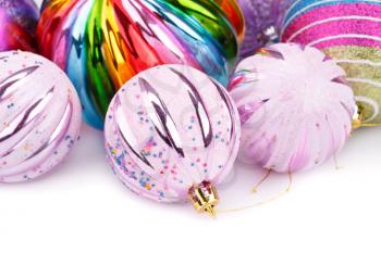 Christmas colorful balls on white background.