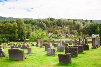 Heddal village and old cemetery in Norway.