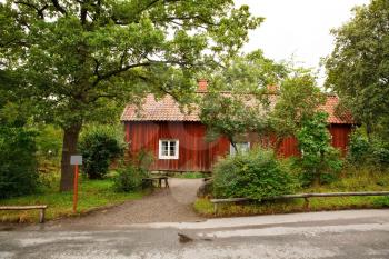 Traditional old wooden house at Skansen, the first open-air museum and zoo, located on the island Djurgarden.