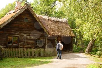 Traditional old farmhouse at Skansen park, the first open-air museum and zoo, located on the island Djurgarden.