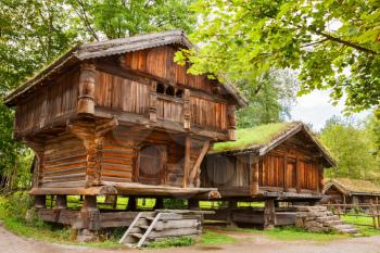 Traditional old wooden houses in Oslo, Norway.