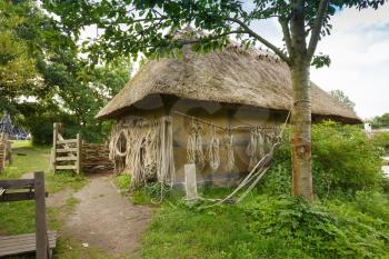 The medieval house with rope in The Middle Ages Center, the experimental living history museum in Sundby Lolland, Denmark.
