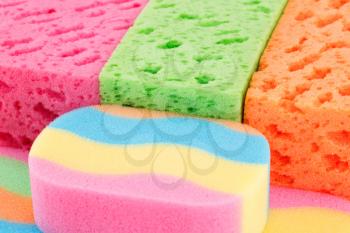 Colorful sponges closeup picture.