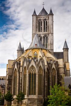 The view of the Saint Nicholas Church in the historical medieval city Ghent, Belgium.