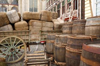 Old wooden barrels and other stuff in Ghent, Belgium.