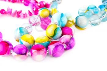 Necklaces with beads isolated on white background.