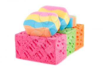 Colorful sponges isolated on white background.