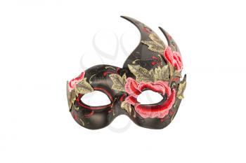Carnival mask with red and green embroidery isolated on a white background.