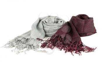 Gray and red scarves isolated on white background.