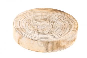 Round wooden board isolated on white background.
