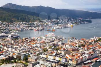 Top view of Bergen city in Norway.