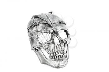 Skull mask with barbed wires isolated on a white background.