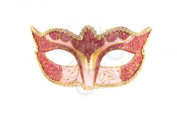 Carnival mask with pink and purple ornament isolated on a white background.