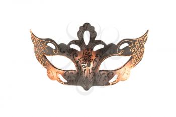 Carnival mask with black and golden ornament isolated on a white background.