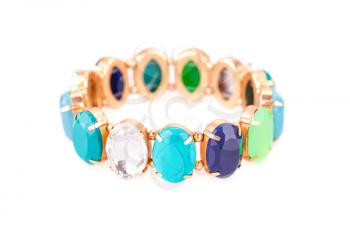 Stylish bracelet with colorful stones isolated on white background.