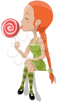 Royalty Free Clipart Image of a Girl with a Lollipop