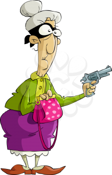 Royalty Free Clipart Image of an Elderly Woman with a Gun