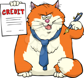 Cat persuaded to sign a loan agreement vector illustration