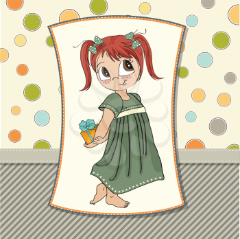 Royalty Free Clipart Image of a Little Girl Hiding a Present Behind Her Back