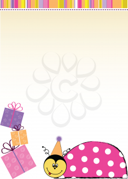 Royalty Free Clipart Image of a Ladybug With Three Gifts on a Background