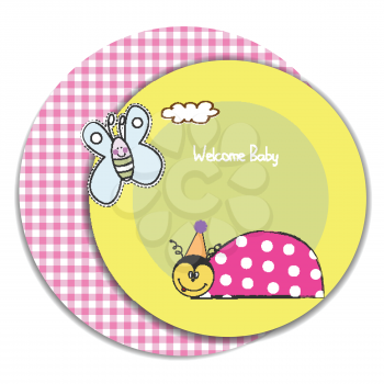 Royalty Free Clipart Image of a Baby Announcement With a Ladybug and Butterfly