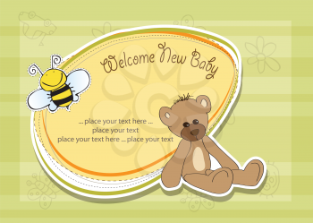 Royalty Free Clipart Image of a Baby Shower Card With a Bear and Bee