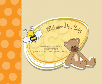 Royalty Free Clipart Image of a Baby Welcome With a Bear and a Bee