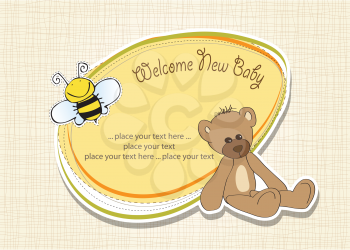 Royalty Free Clipart Image of a Baby Shower Card With a Bee and a Bear