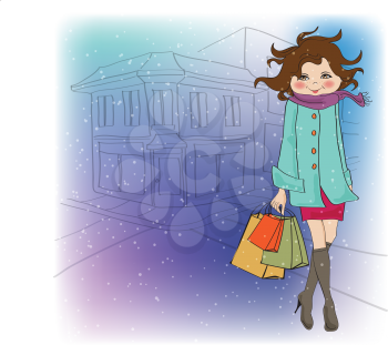 Royalty Free Clipart Image of a Young Woman Shopping