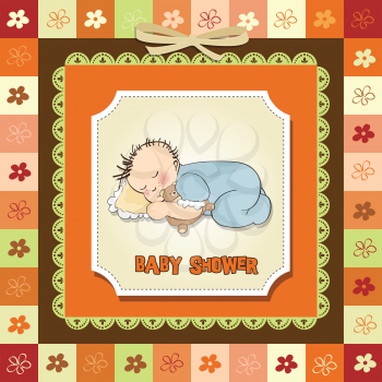 Royalty Free Clipart Image of a Baby Shower Invitation With a Little Boy on It