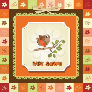 Royalty Free Clipart Image of a Bird on a Baby Shower Invitation