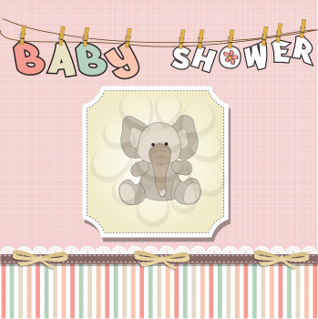 Royalty Free Clipart Image of a Pink Baby Shower Card With an Elephant