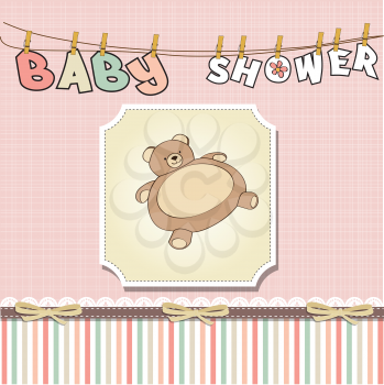 Royalty Free Clipart Image of a Pink Baby Shower Card With a Bear in the Centre
