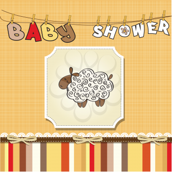 Royalty Free Clipart Image of a Sheep on a Baby Shower Card