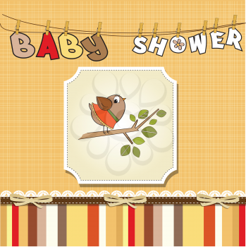 Royalty Free Clipart Image of a Bird on a Baby Background