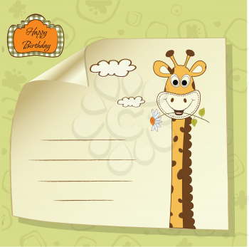 Royalty Free Clipart Image of a Birthday Greeting With a Giraffe
